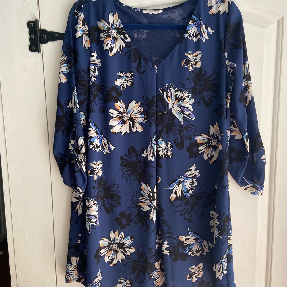 Lush Navy Blue Floral Tunic Dress